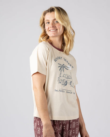 Sunset Seeker Womens Boxy Short Sleeve T-Shirt in Cream