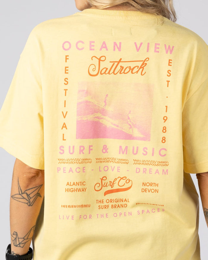 Surf & Music Womens Short Sleeve T-Shirt In Yellow