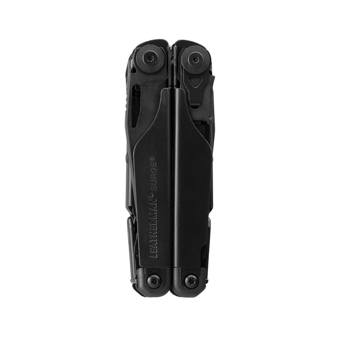 Black Leatherman Surge® multi-tool closed showcasing its compact and durable design.