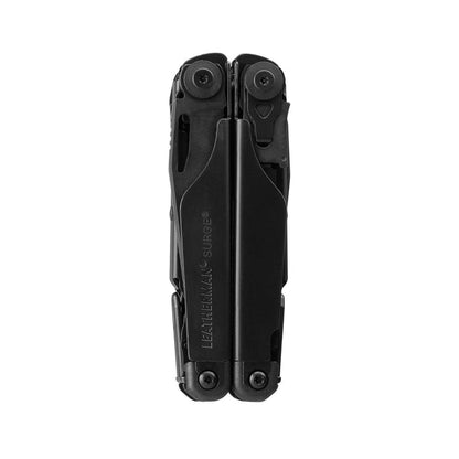 Black Leatherman Surge® multi-tool closed showcasing its compact and durable design.