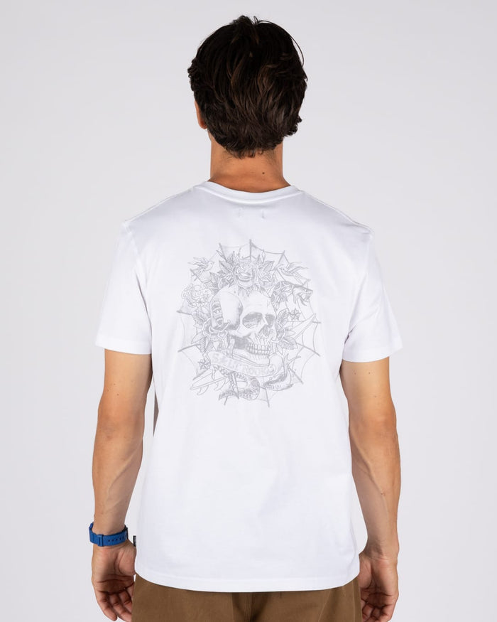 Tattoo Web Skull Mens Short Sleeve T-Shirt In White