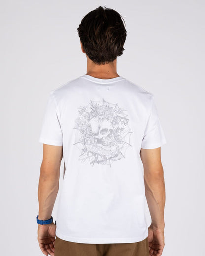 Tattoo Web Skull Mens Short Sleeve T-Shirt In White