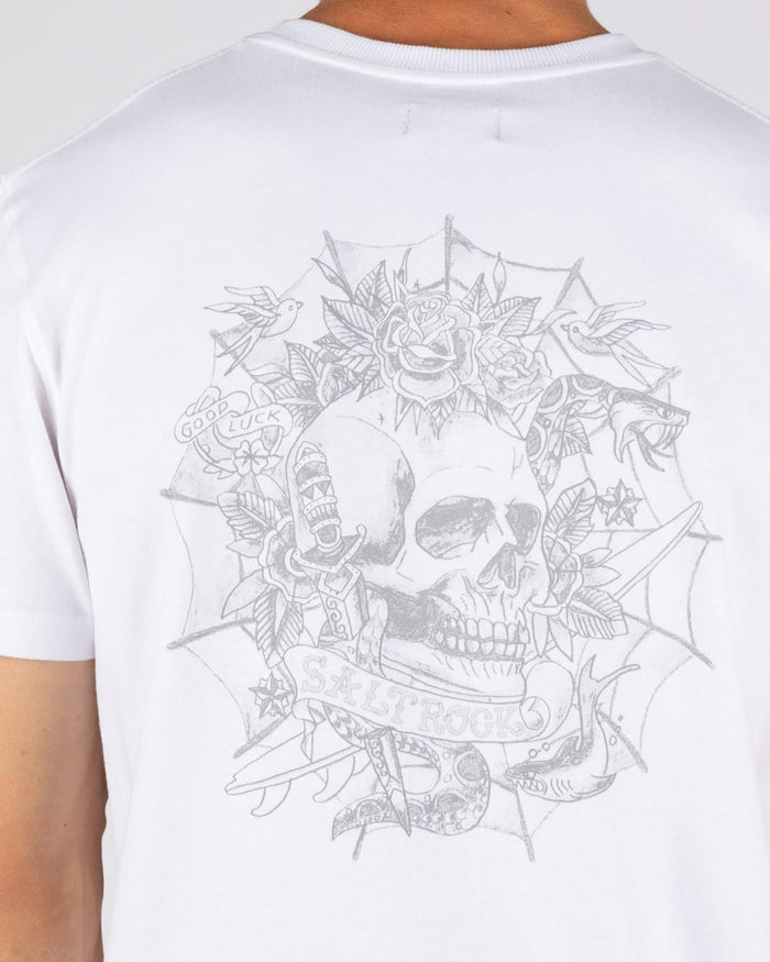Tattoo Web Skull Mens Short Sleeve T-Shirt In White