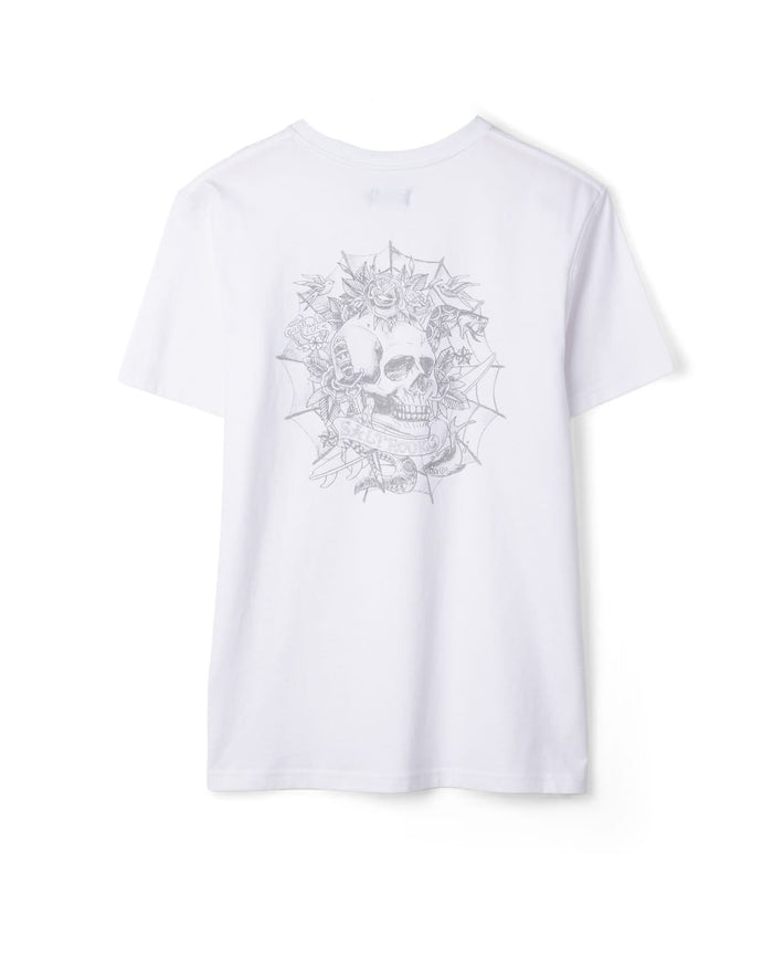 Tattoo Web Skull Mens Short Sleeve T-Shirt In White