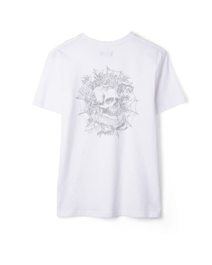 Tattoo Web Skull Mens Short Sleeve T-Shirt In White