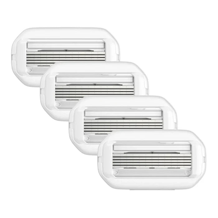 Nood razor blade refill cartridges 4-pack in white on white background