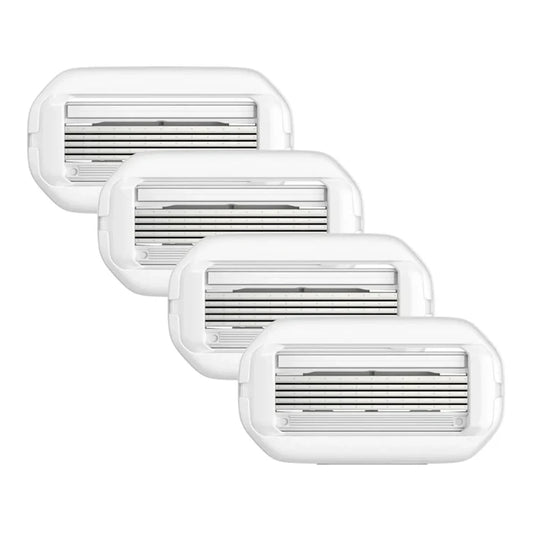 Nood razor blade refill cartridges 4-pack in white on white background