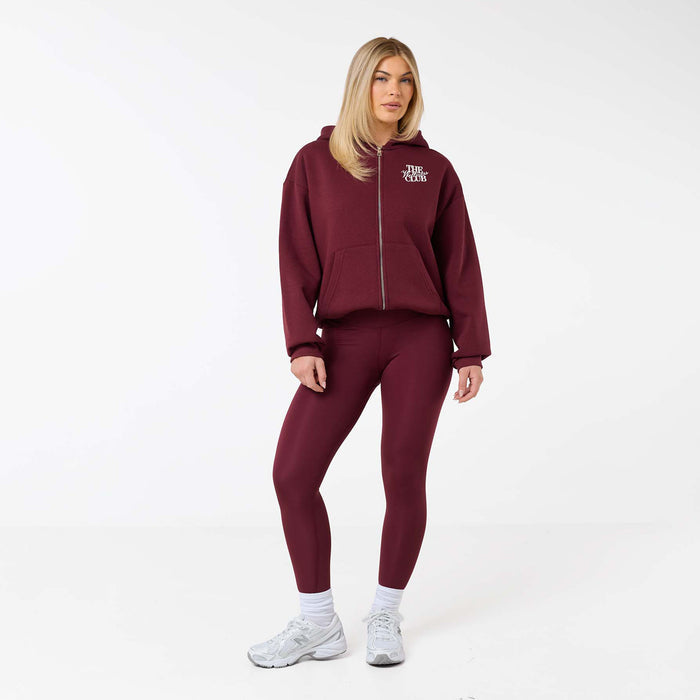 The Wellness Club Zip Hoodie | Burgundy/White