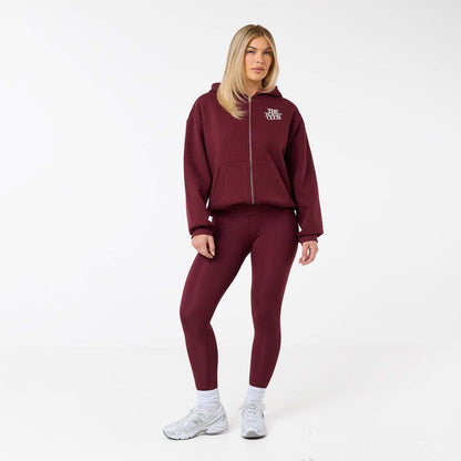 The Wellness Club Zip Hoodie | Burgundy/White