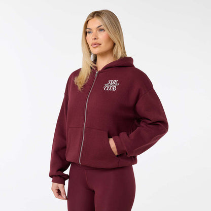 The Wellness Club Zip Hoodie | Burgundy/White