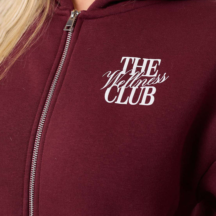 The Wellness Club Zip Hoodie | Burgundy/White