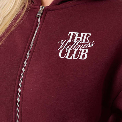 The Wellness Club Zip Hoodie | Burgundy/White