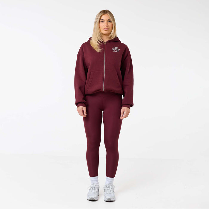 The Wellness Club Zip Hoodie | Burgundy/White