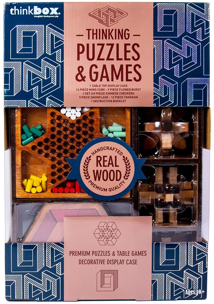 ThinkBox Wooden Educational Set: Mind Cube, Chinese Checkers, Tangram - Memory Skills, Creativity - 49-Piece Wood Set - Shoppers-kart.com