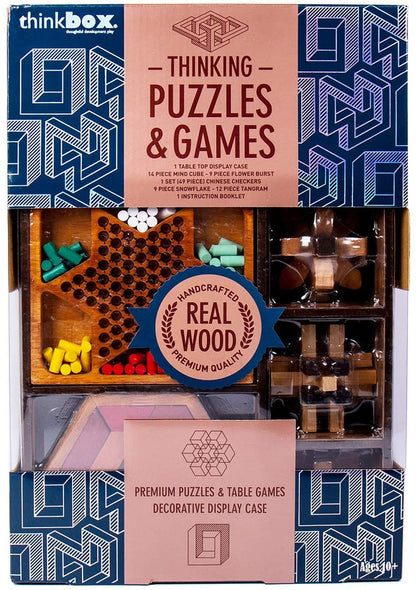 ThinkBox Wooden Educational Set: Mind Cube, Chinese Checkers, Tangram - Memory Skills, Creativity - 49-Piece Wood Set - Shoppers-kart.com