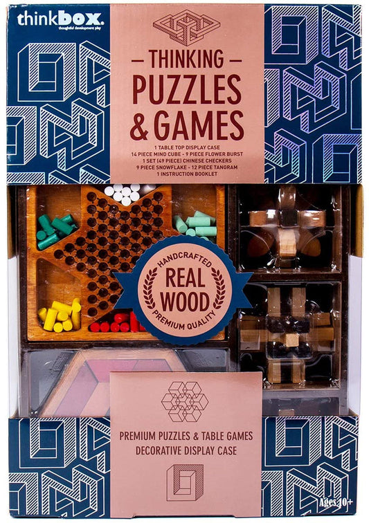 ThinkBox Wooden Educational Set: Mind Cube, Chinese Checkers, Tangram - Memory Skills, Creativity - 49-Piece Wood Set - Shoppers-kart.com
