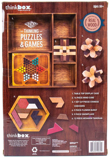 ThinkBox Wooden Educational Set: Mind Cube, Chinese Checkers, Tangram - Memory Skills, Creativity - 49-Piece Wood Set - Shoppers-kart.com