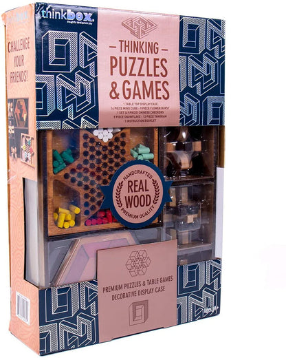 ThinkBox Wooden Educational Set: Mind Cube, Chinese Checkers, Tangram - Memory Skills, Creativity - 49-Piece Wood Set - Shoppers-kart.com