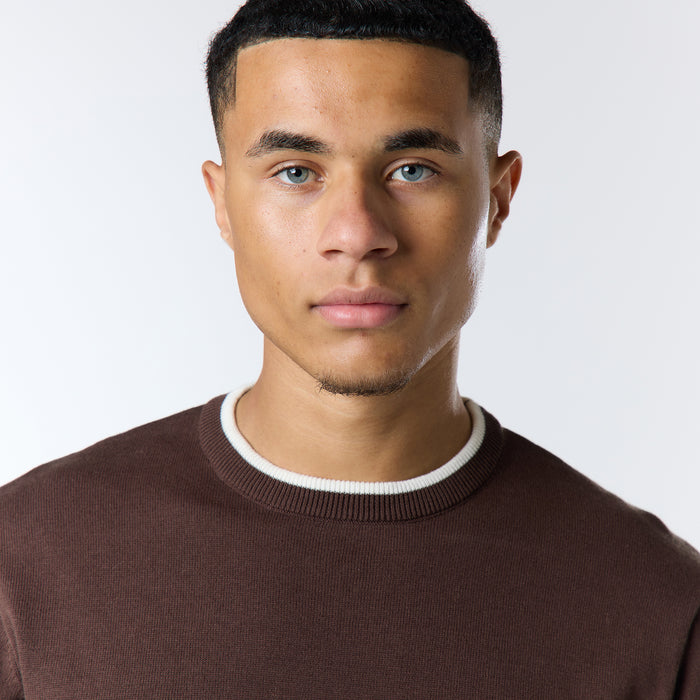 Tipped Knit T-Shirt |  Dark Brown