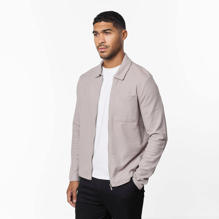 Tonal Knit Zip Overshirt | Stone