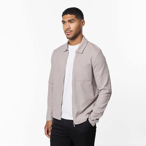 Tonal Knit Zip Overshirt | Stone