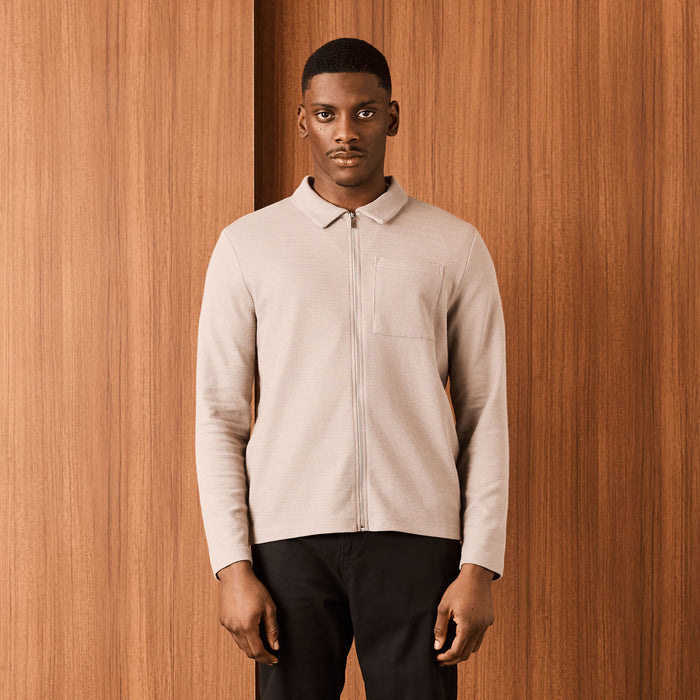 Tonal Knit Zip Overshirt | Stone