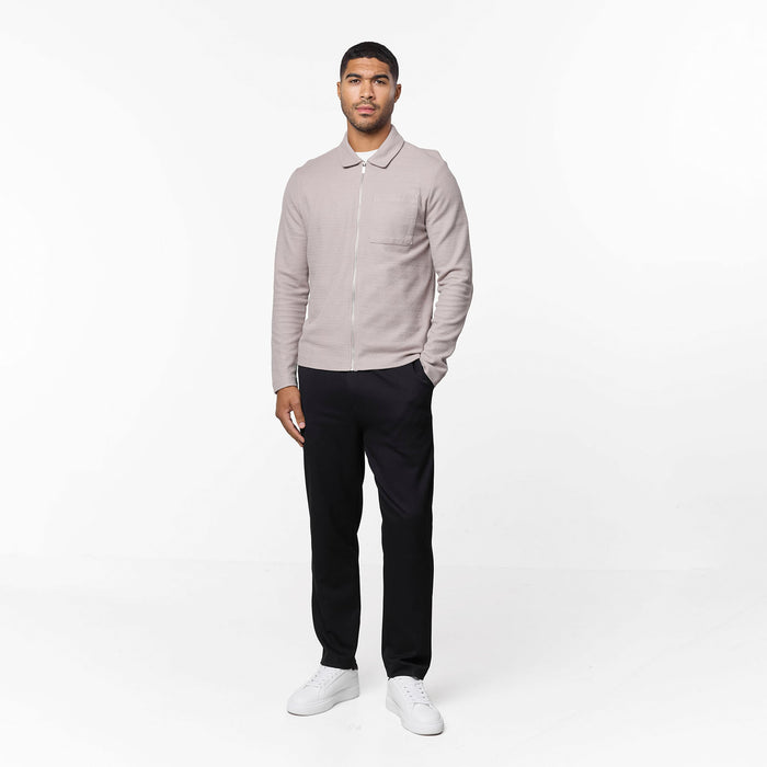 Tonal Knit Zip Overshirt | Stone