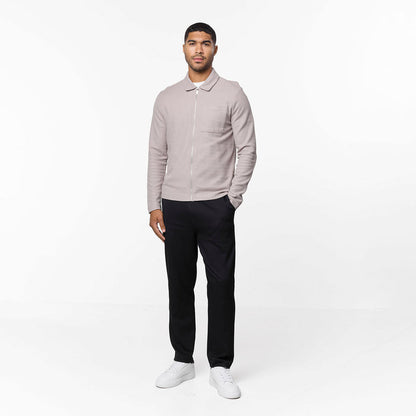 Tonal Knit Zip Overshirt | Stone