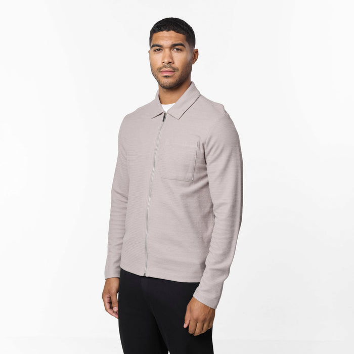 Tonal Knit Zip Overshirt | Stone