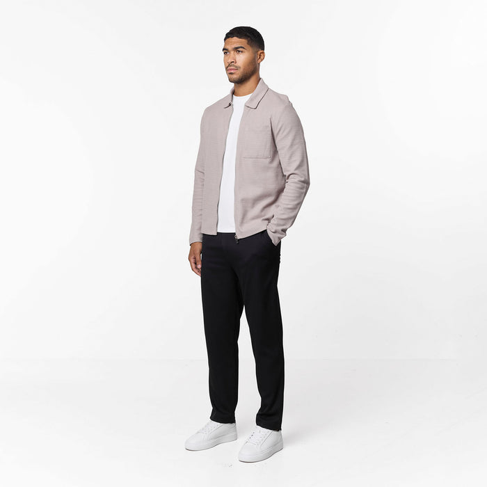Tonal Knit Zip Overshirt | Stone