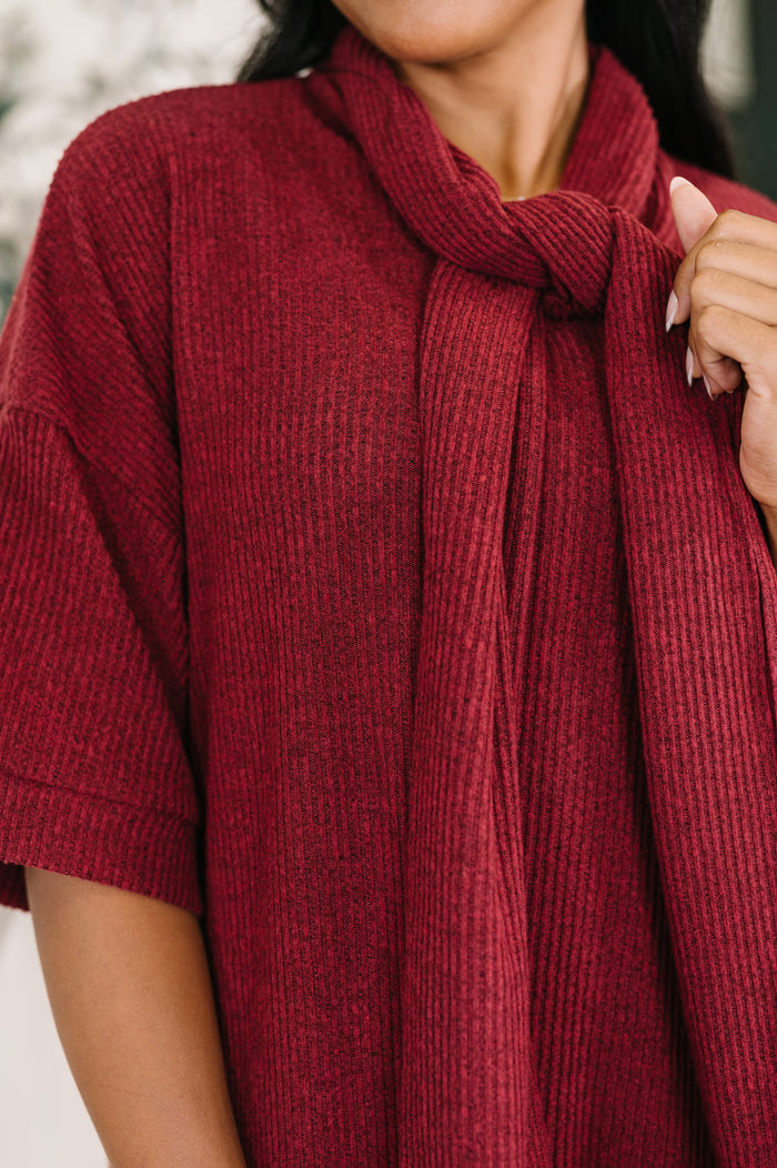 Travel Envy Ribbed Knit Dress in Wine