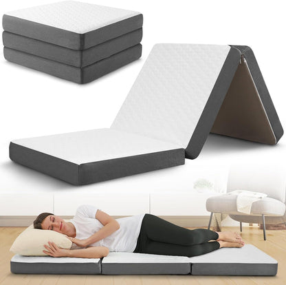 Tri-Fold Single Mattress – Memory Foam Portable Floor Bed
