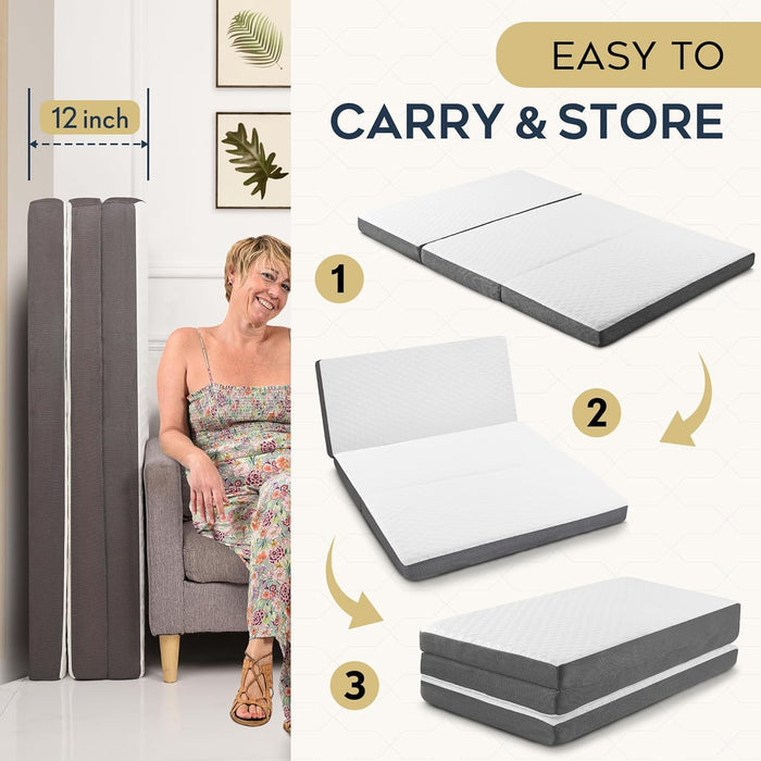 Tri-Fold Single Mattress – Memory Foam Portable Floor Bed