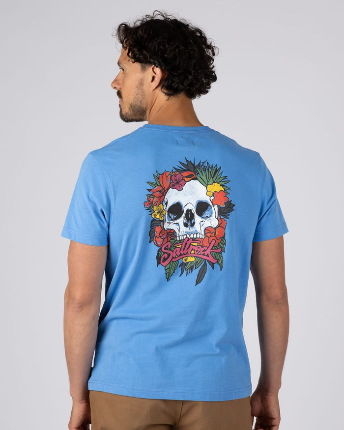 Tropical Skull Mens Short Sleeve T-Shirt In Bright Blue