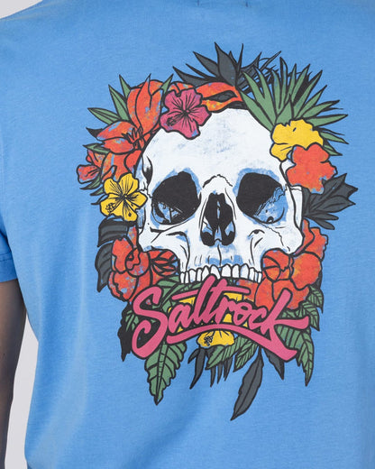 Tropical Skull Mens Short Sleeve T-Shirt In Bright Blue