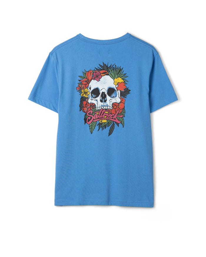 Tropical Skull Mens Short Sleeve T-Shirt In Bright Blue