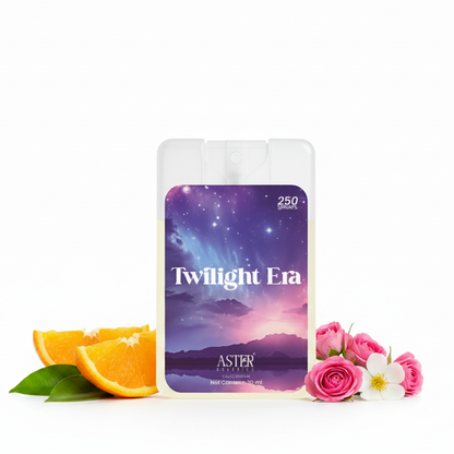 Twilight Era 20ml pocket perfume for women, elegant glass bottle with subtle purple hue.