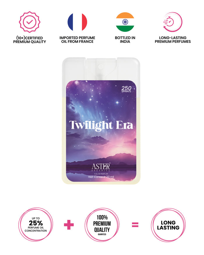 Twilight Era 20ml pocket perfume for women, elegant bottle design.
