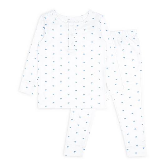 unisex blue heart pima pajamas set
