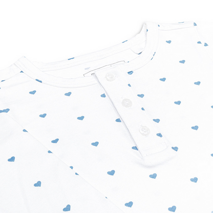 unisex blue heart pima pajamas set