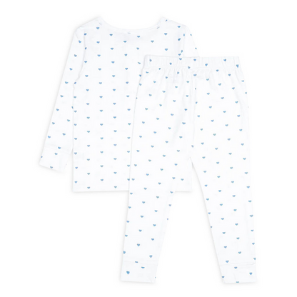 unisex blue heart pima pajamas set