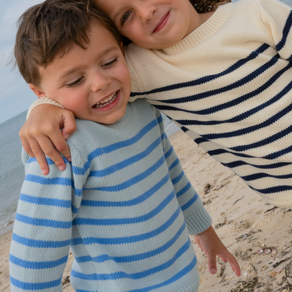 unisex blue stripe knit sweater