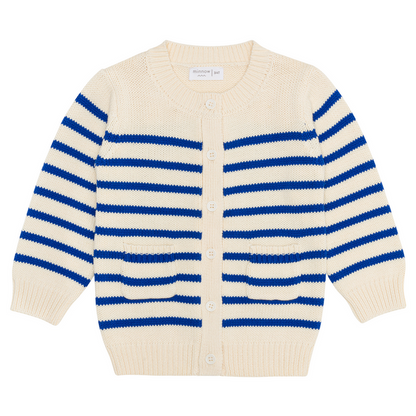 unisex cream and blue stripe knit cardigan
