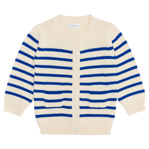 unisex cream and blue stripe knit cardigan