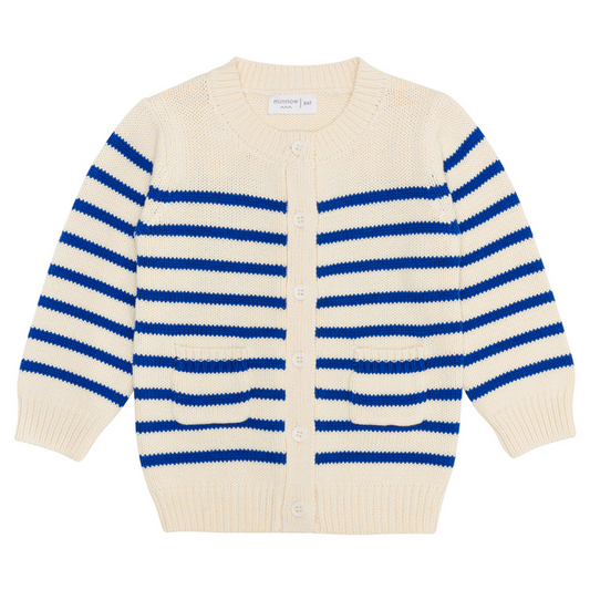 unisex cream and blue stripe knit cardigan