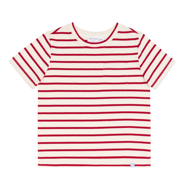 unisex cream and red stripe boatneck tee