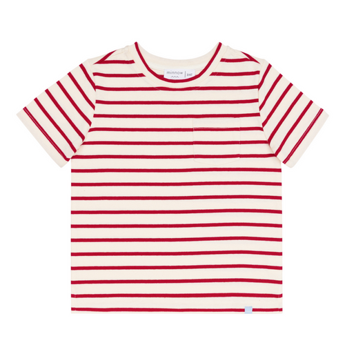 unisex cream and red stripe boatneck tee