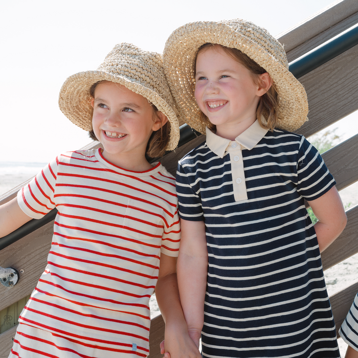 unisex cream and red stripe boatneck tee