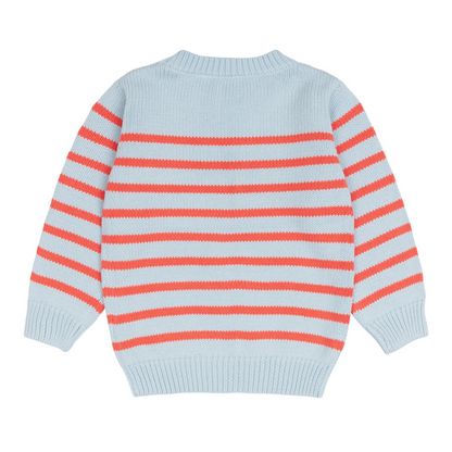 unisex light blue and peach stripe knit sweater