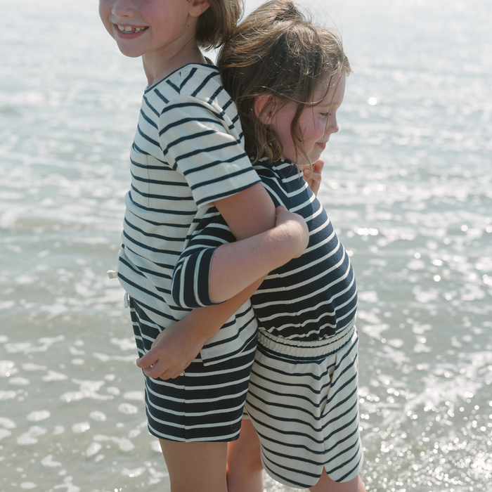 unisex navy and cream stripe long sleeve tee